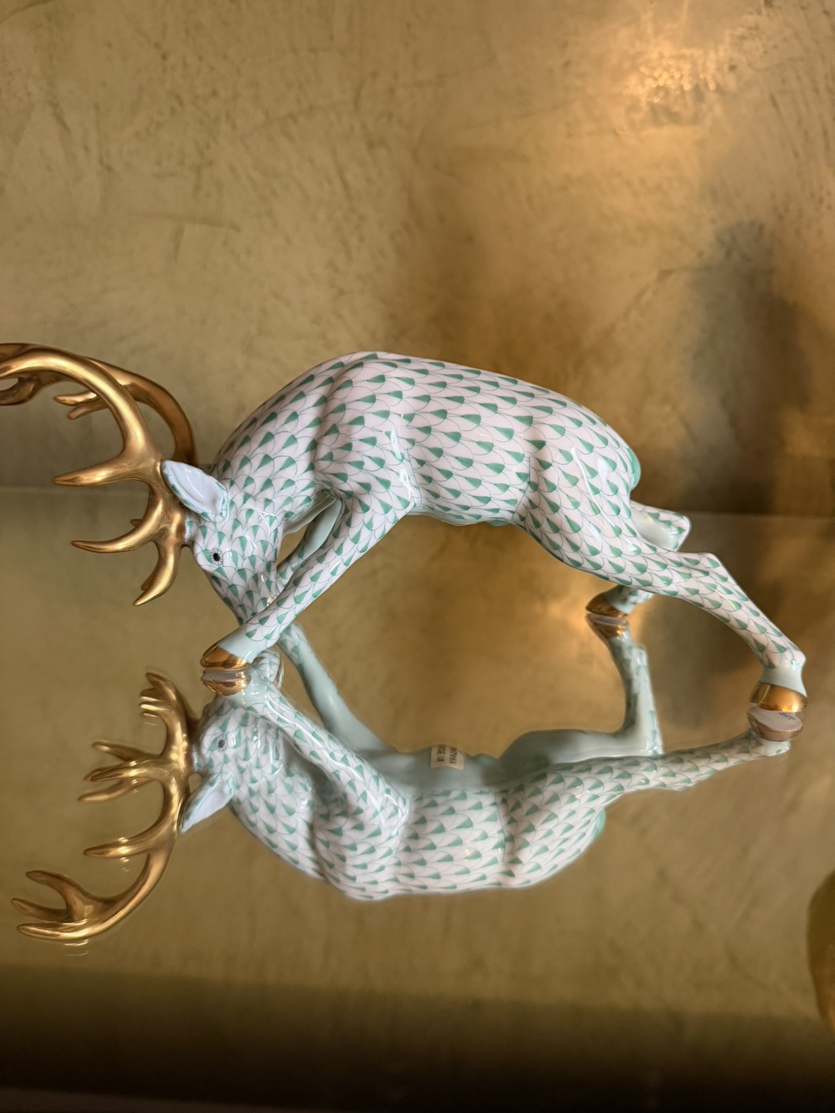 Herend Stag With Feet Back GREEN FISHNET 15592