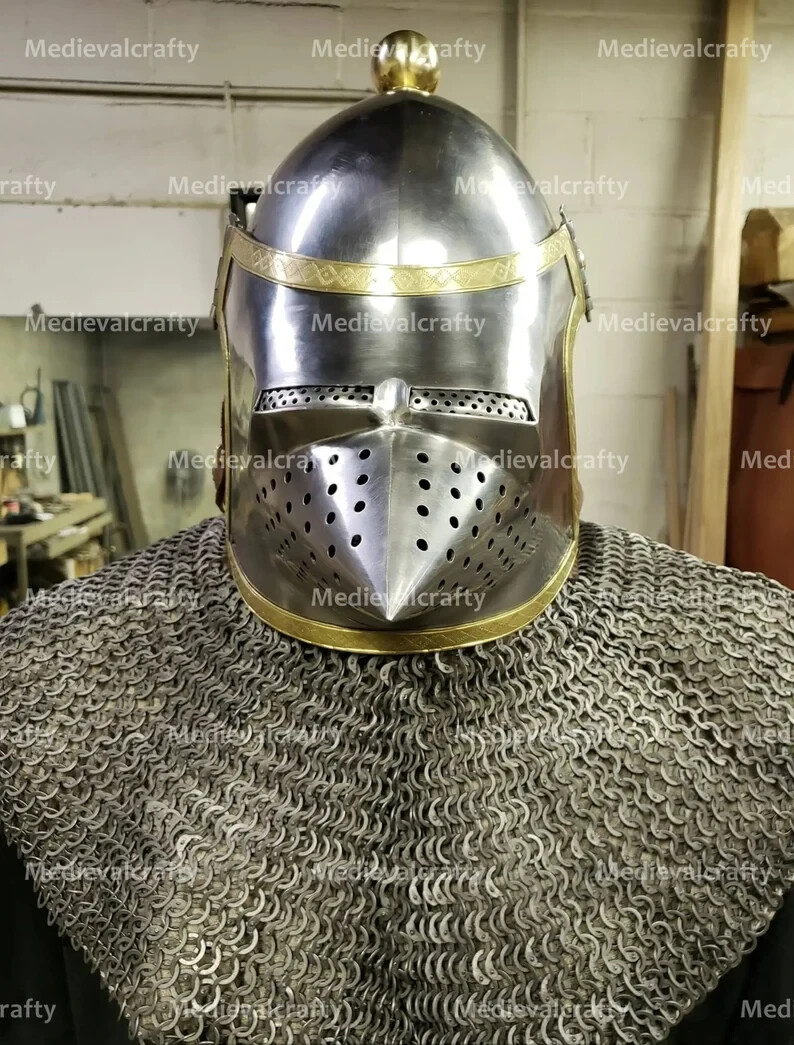 14 Ga Medieval Bacinet Houndskull Helmet Chainmail Pig Face Visor.Tariff Free