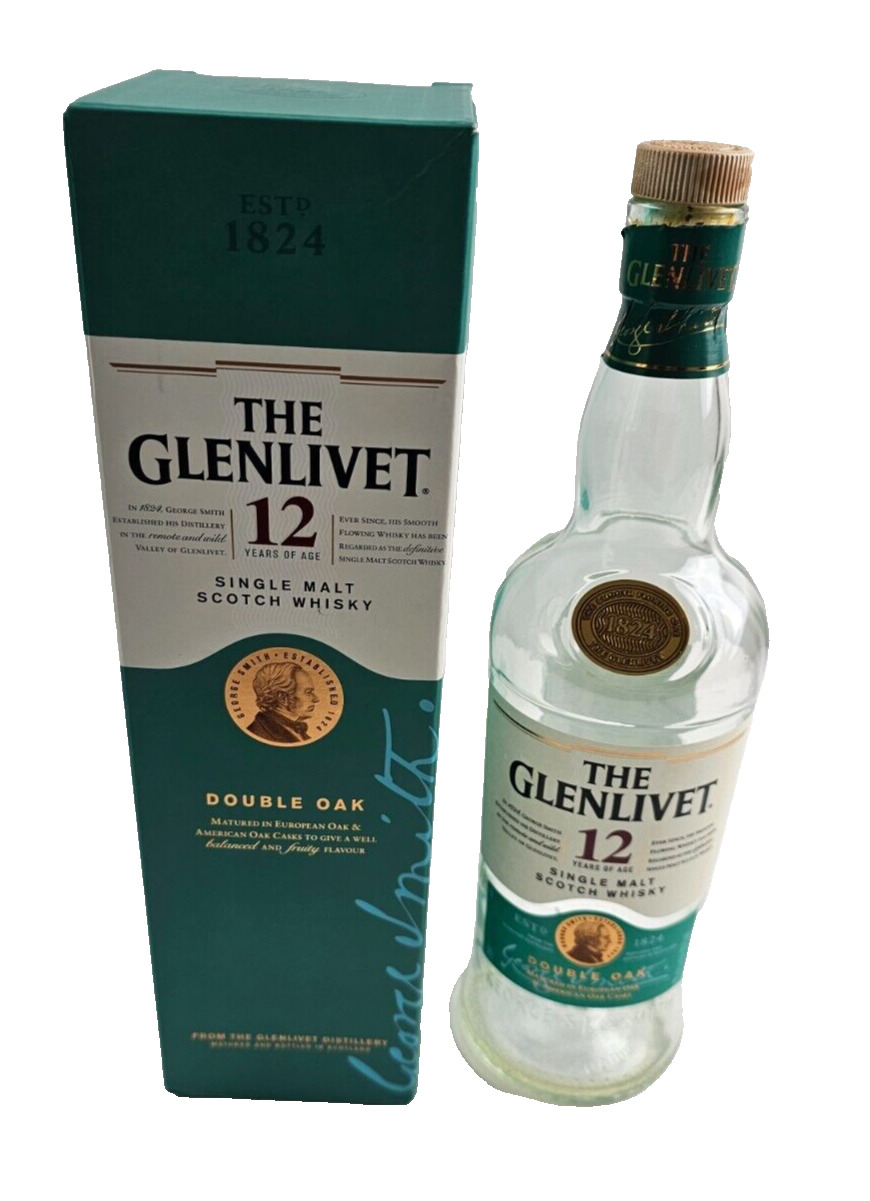 The Glenlivet 12 Double Oak Single Malt Scotch Whisky Empty Bottle w/Cork & Box
