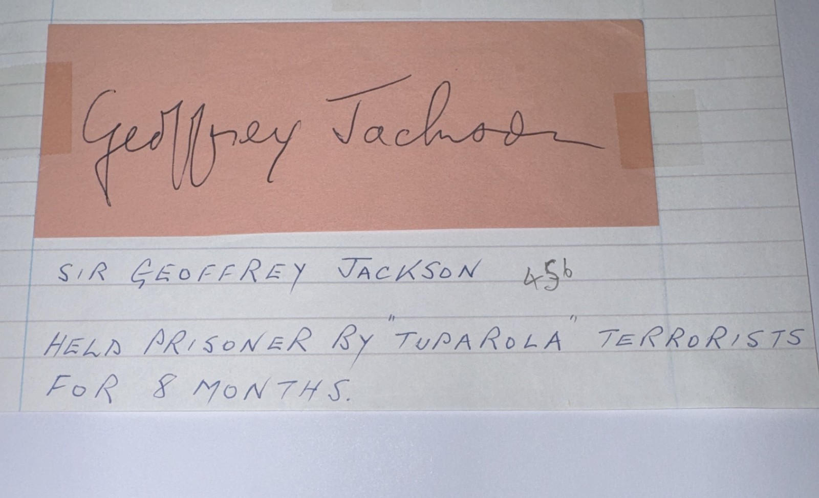 Sir Geoffrey Jackson 1971 Kidnapped Diplomat Uruguay Signature Autograph c 1980s
