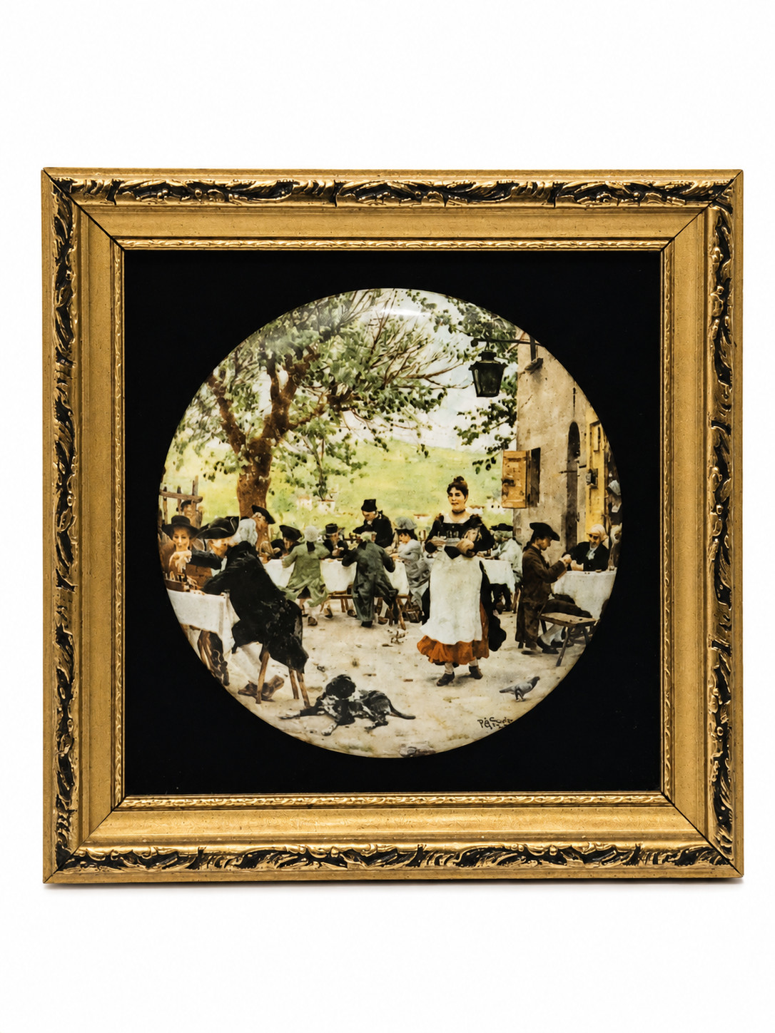 Vintage Staffordshire Ceramic Wall Plaque Framed Print Tavern Scene 1889
