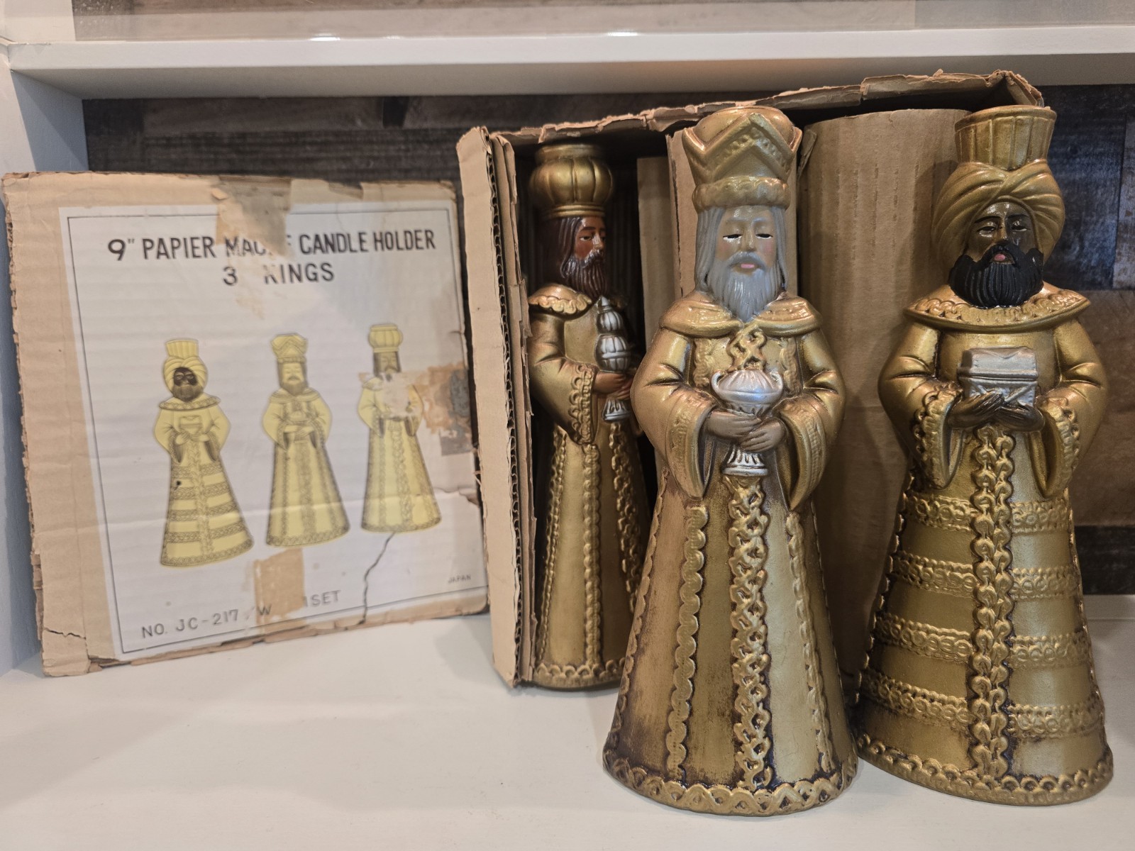 Vintage Japan MCM Christmas JAC 3 Kings Paper Mache Figure Candle Holders Set 3 