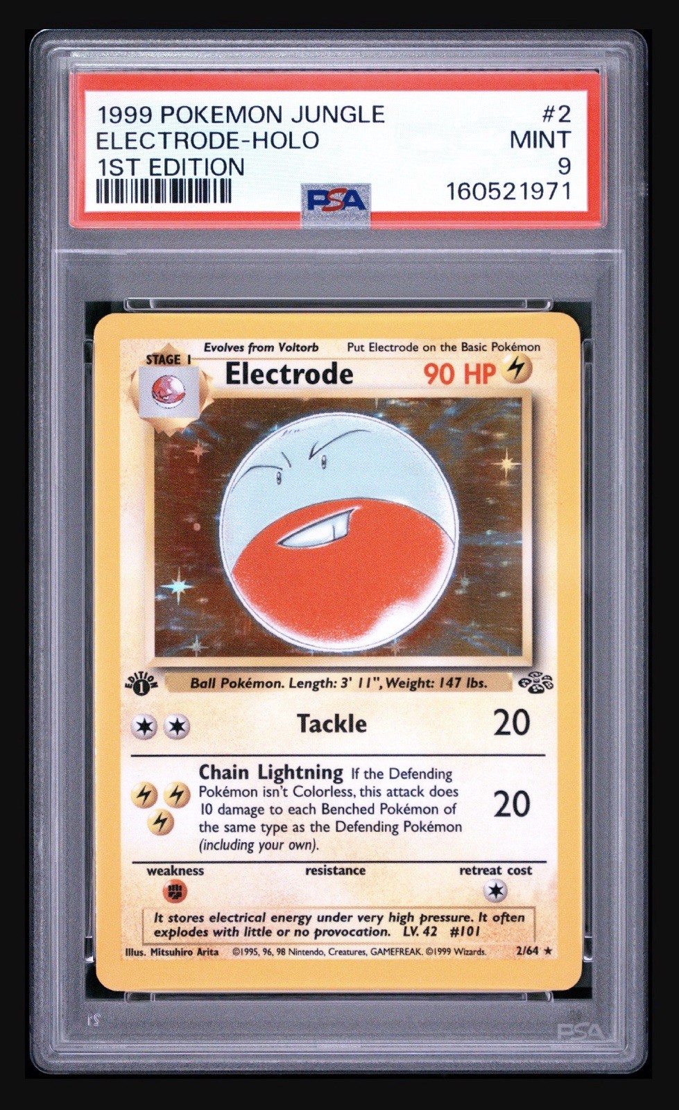Pokemon 1999 Electrode 2/64 Holo Rare Jungle First Edition Card PSA 9