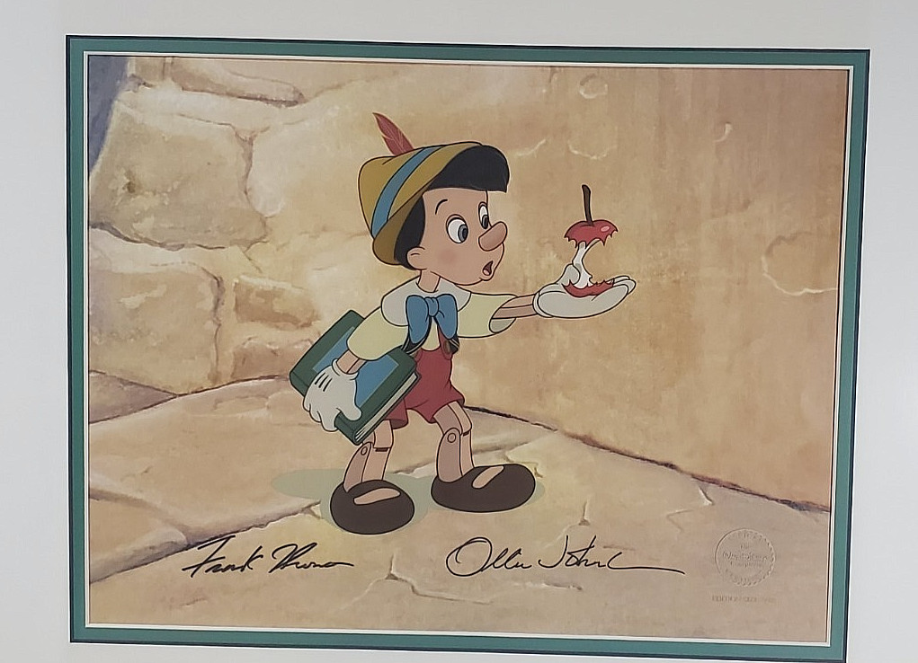 ⭕ Pinocchio Apple  Disney Sericel Cel double Signed New Frame