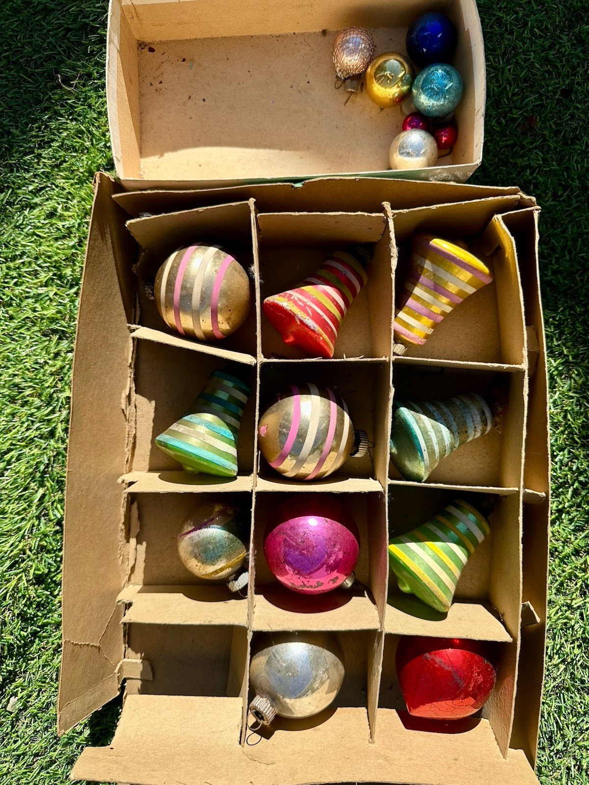 Vintage Shiny Brite Christmas Tree Ornaments Striped Bells Assortment & 1 Wired