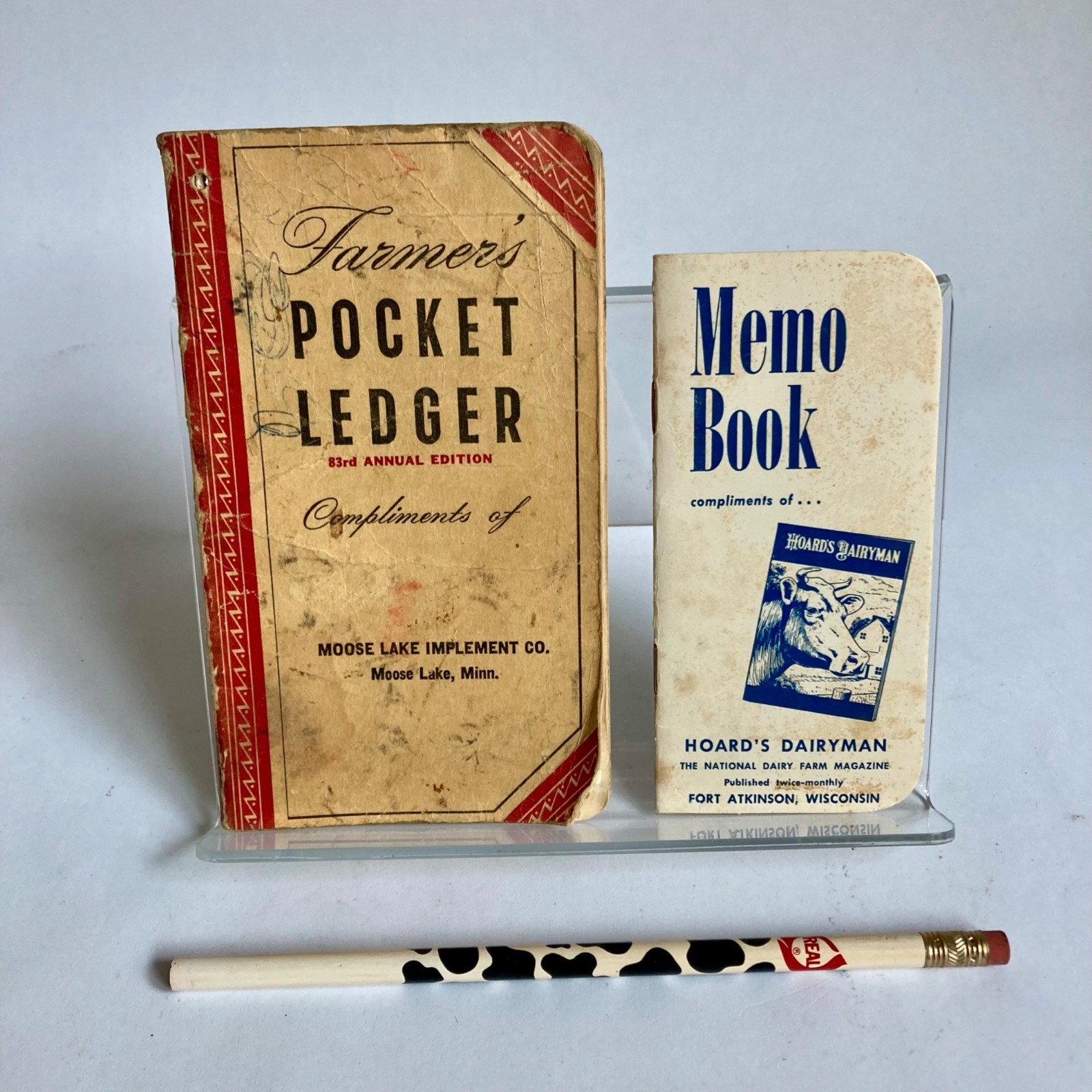 Vintage 1949 Farmer\'s Pocket Ledger, 1972 Memo Book & REAL Dairy Pencil