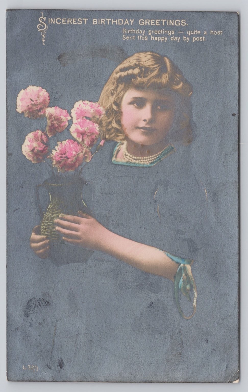 RPPC Birthday Greetings Girl Pink Flowers King George V Stamp Postmarked 1914