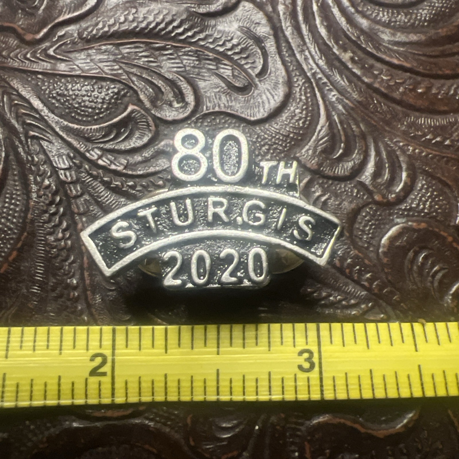 Sturgis 2020 Motorcycle Rally 80th Anniversary Rocker Vest Lapel Pin Silver Tone Sturgis 2020 Motorcycle Rally 80th Anniversary Rocker Vest Lapel Pin Silver Tone
