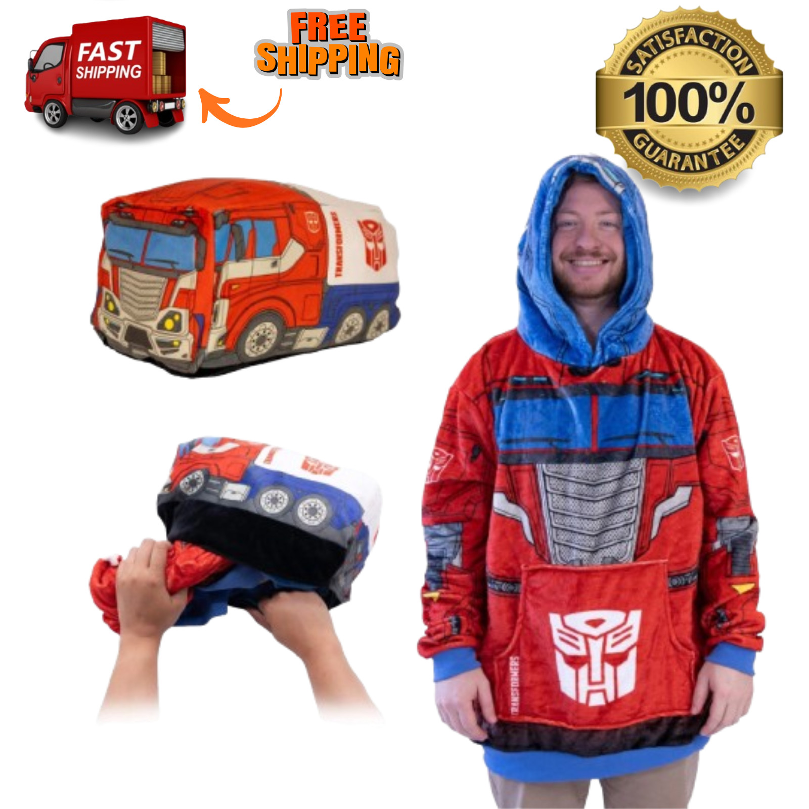 Plushible Transformers Optimus Prime Snugible Blanket Hoodie Pillow Wearable