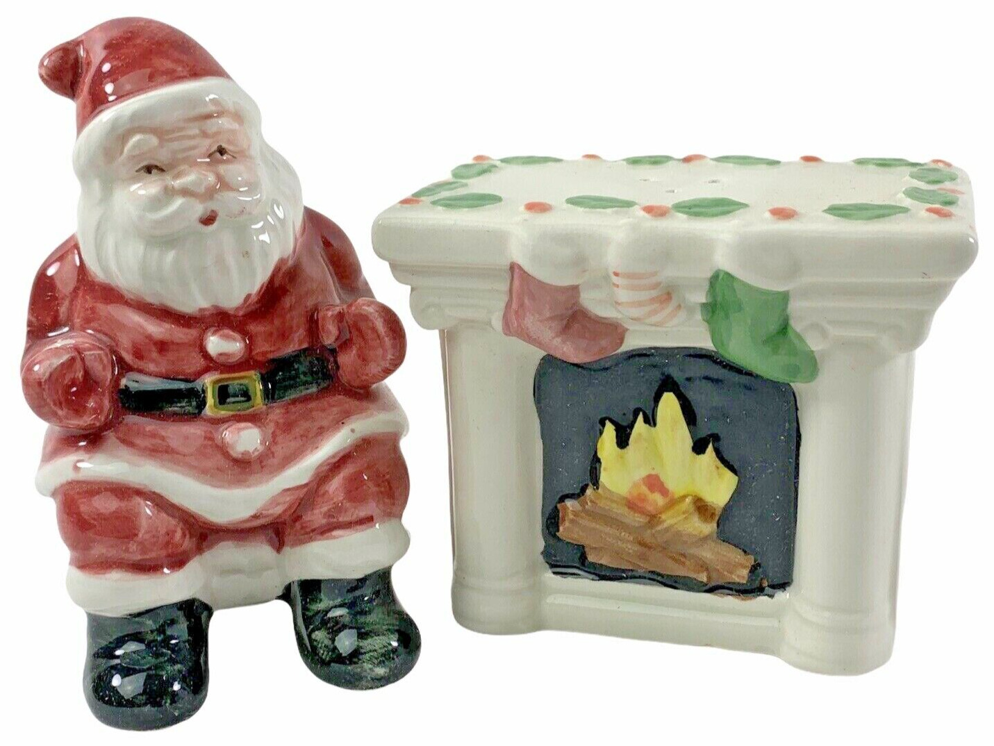 Vintage Santa Fireplace Otagiri Stockings Fire Mantle Salt And Pepper Shakers
