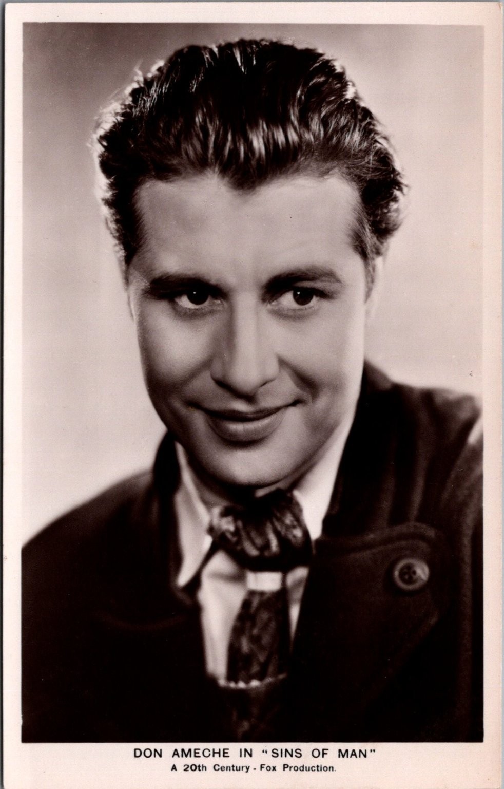 Don Ameche Sins of Man RPPC Postcard 1936 20th Century-Fox Film Star Portrait