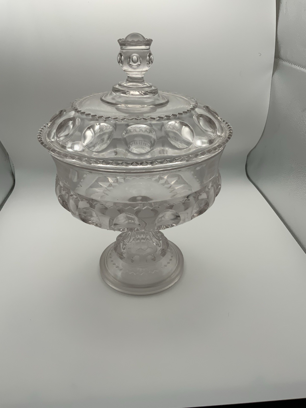 EAPG Adams & Co. Clear Covered Compote “King’s Crown” “X.L.C.R.” 11 inch  1890s