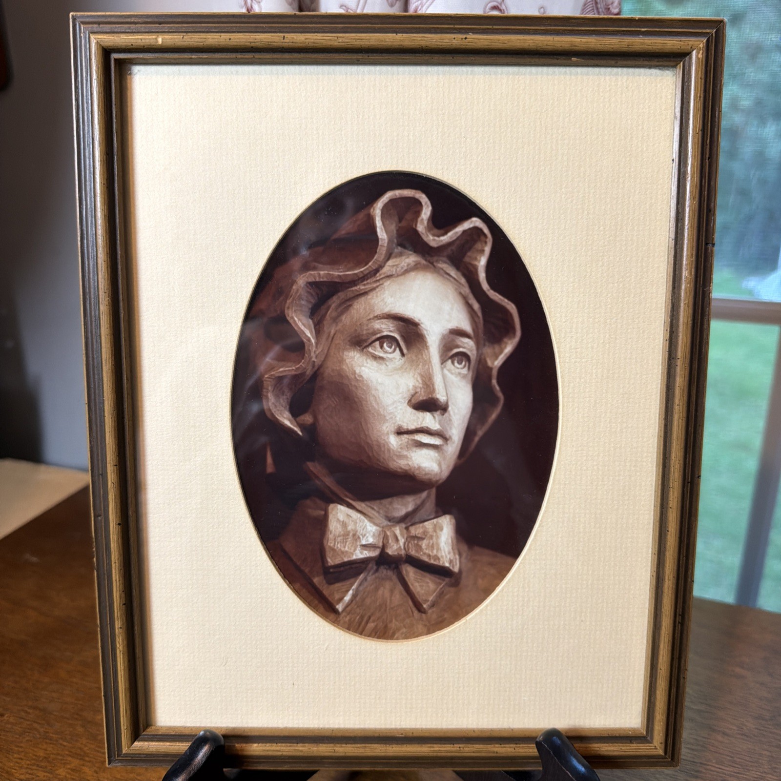 Vintage St Elizabeth Ann Seton Framed Bronze Portrait Framed Catholic Art