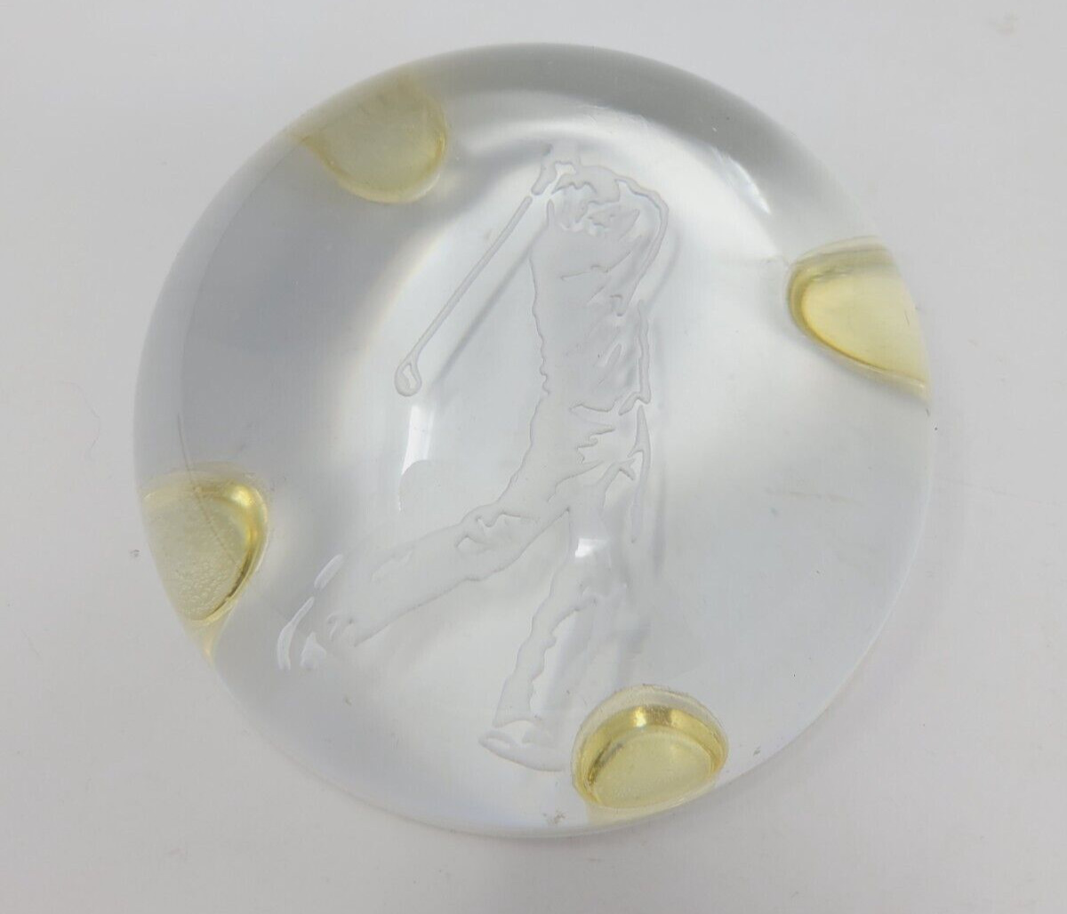 Vintage Golf Golfer Swing Paperweight Clear Glass Etched 3.5\