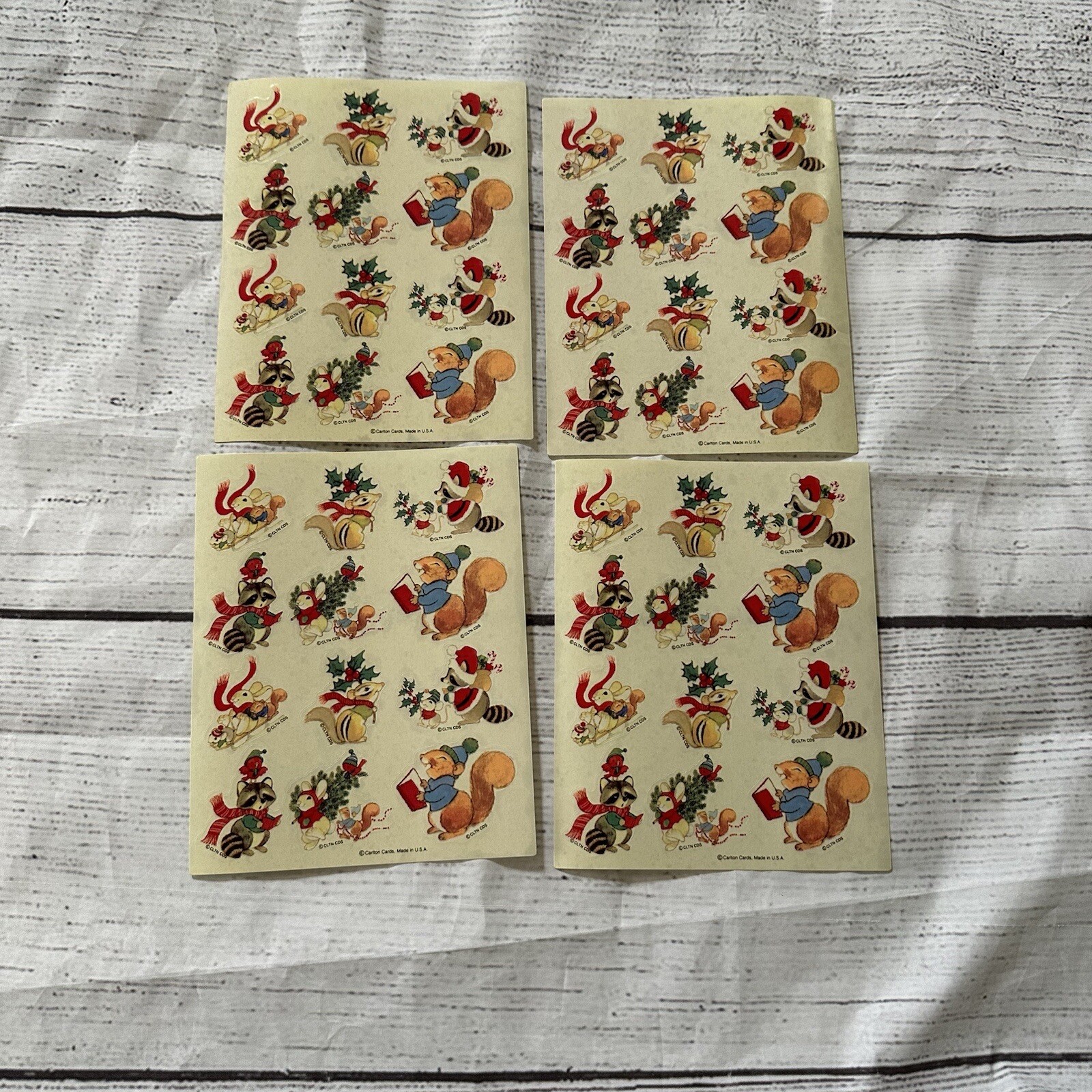 Vintage Carlton Cards Holiday Stickers 4 Sheets Woodland Animals Christmas
