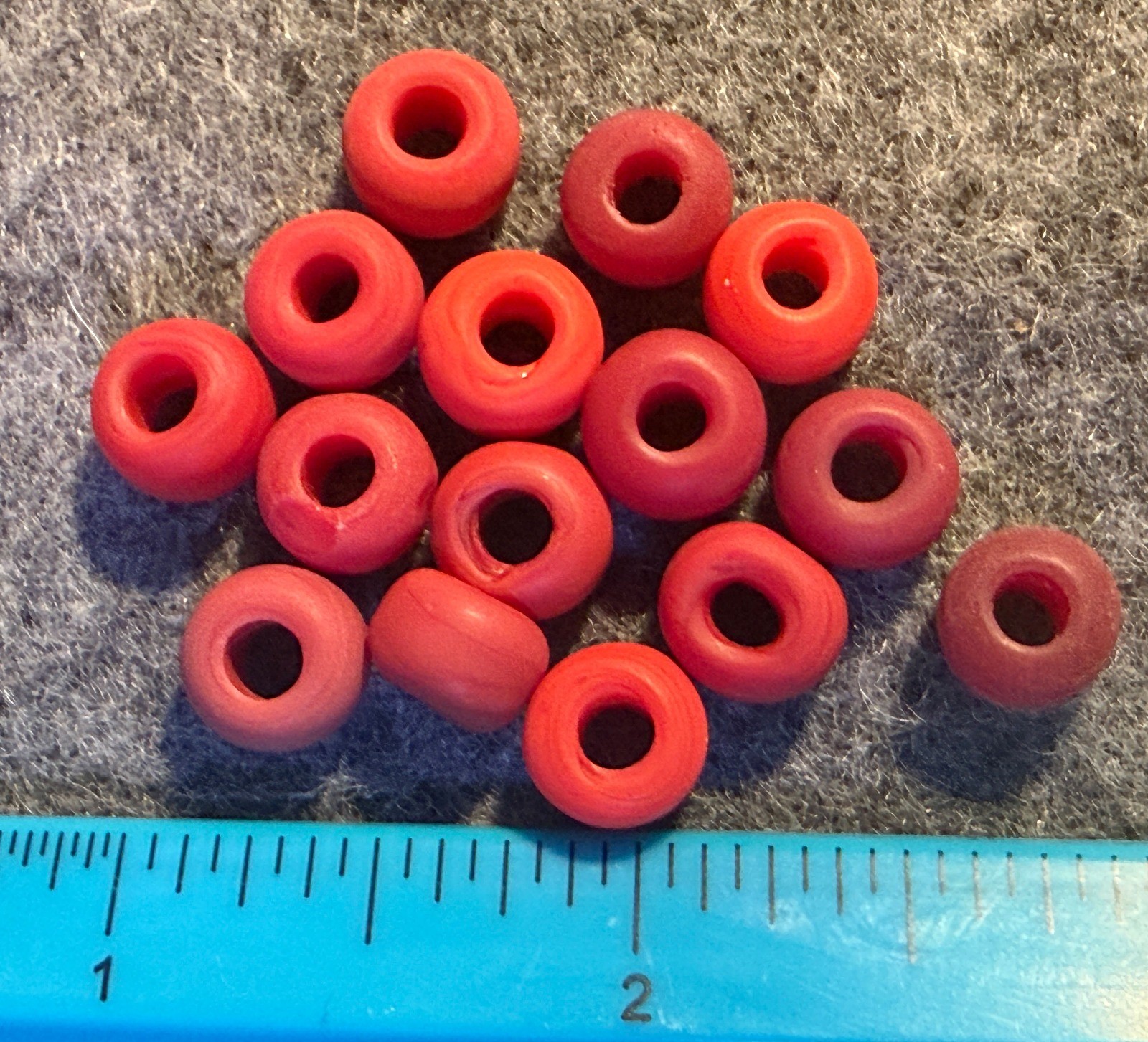 15 Old Blood Red Padre Glass Trade Beads Huron Indian 1800's