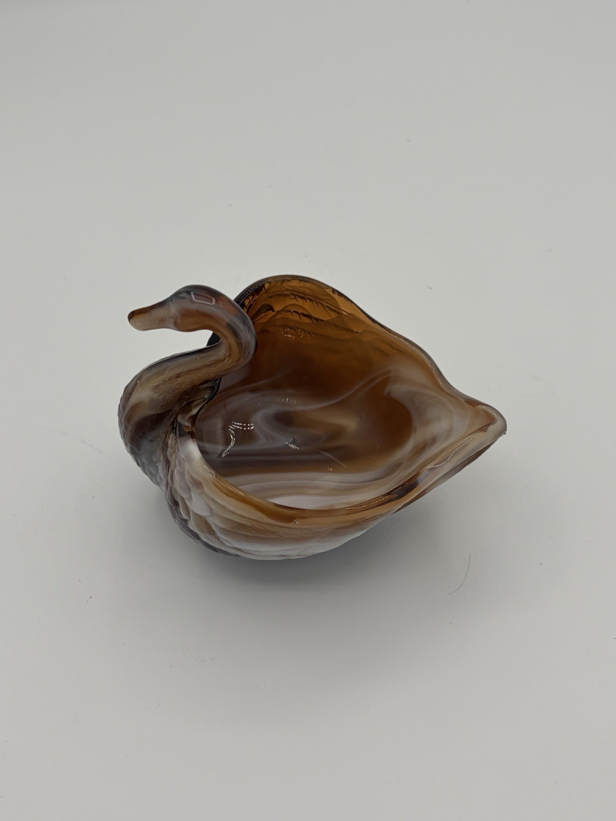 Vintage Imperial Glass Swan Slag Glass Trinket Dish Brown White Marbled