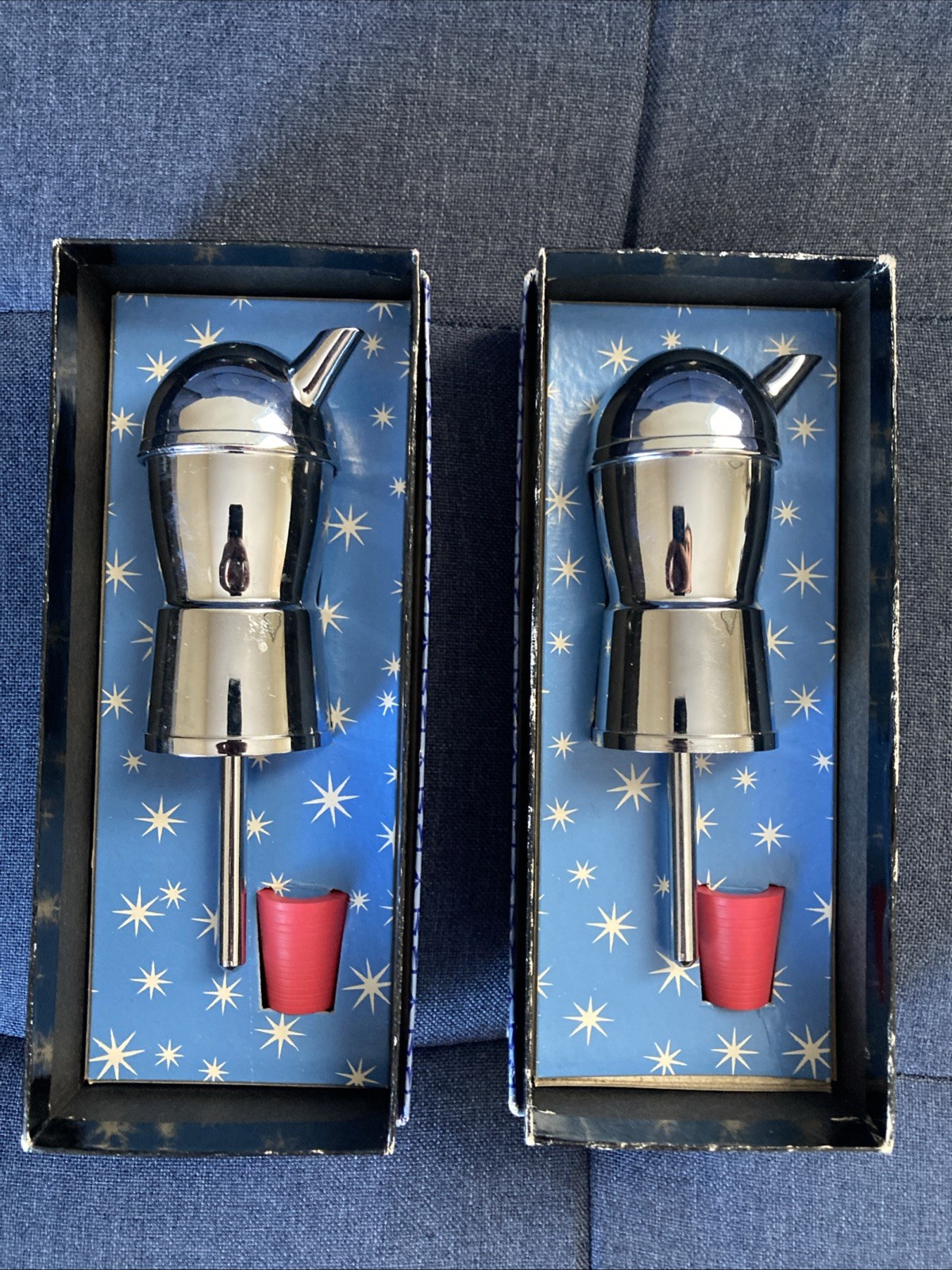 Vintage Mr. Bartender Chrome Jigger Pour Spout in Original Boxes- Lot of 2
