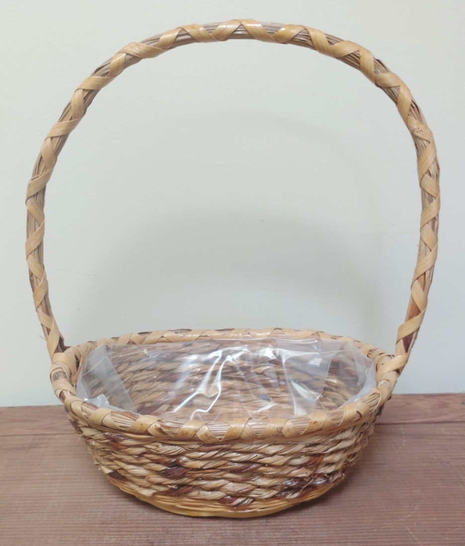 Vintage MCM 1970's Bamboo Wicker Easter Basket Medium