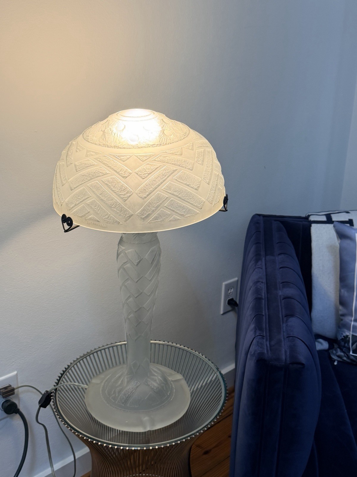 Daum Nancy Art Deco Art Glass Geometric Pattern Table Lamp