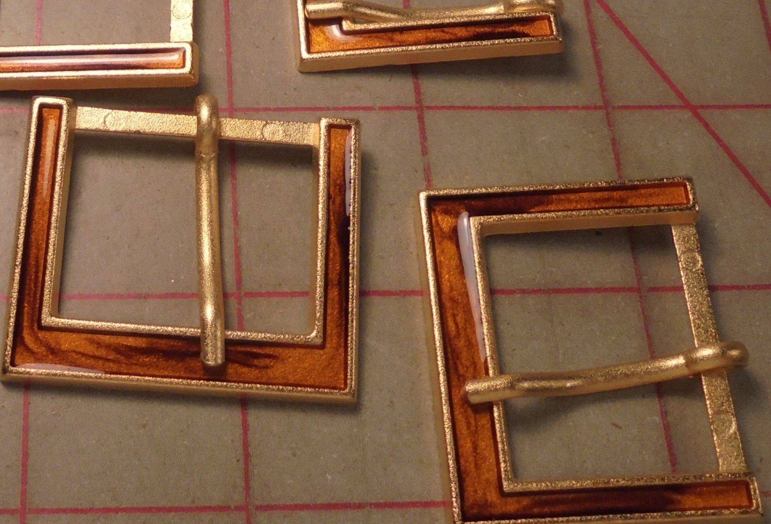4 Large Fine Italian Metal And Enamel Buckles Gold Topaz Brown Enamel 1-1/8\