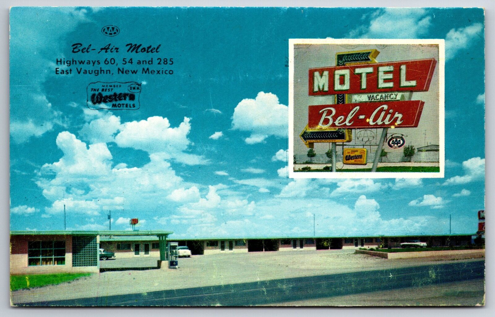 East Vaughn New Mexico~Roadside Bel Air Motel~1960s Postcard