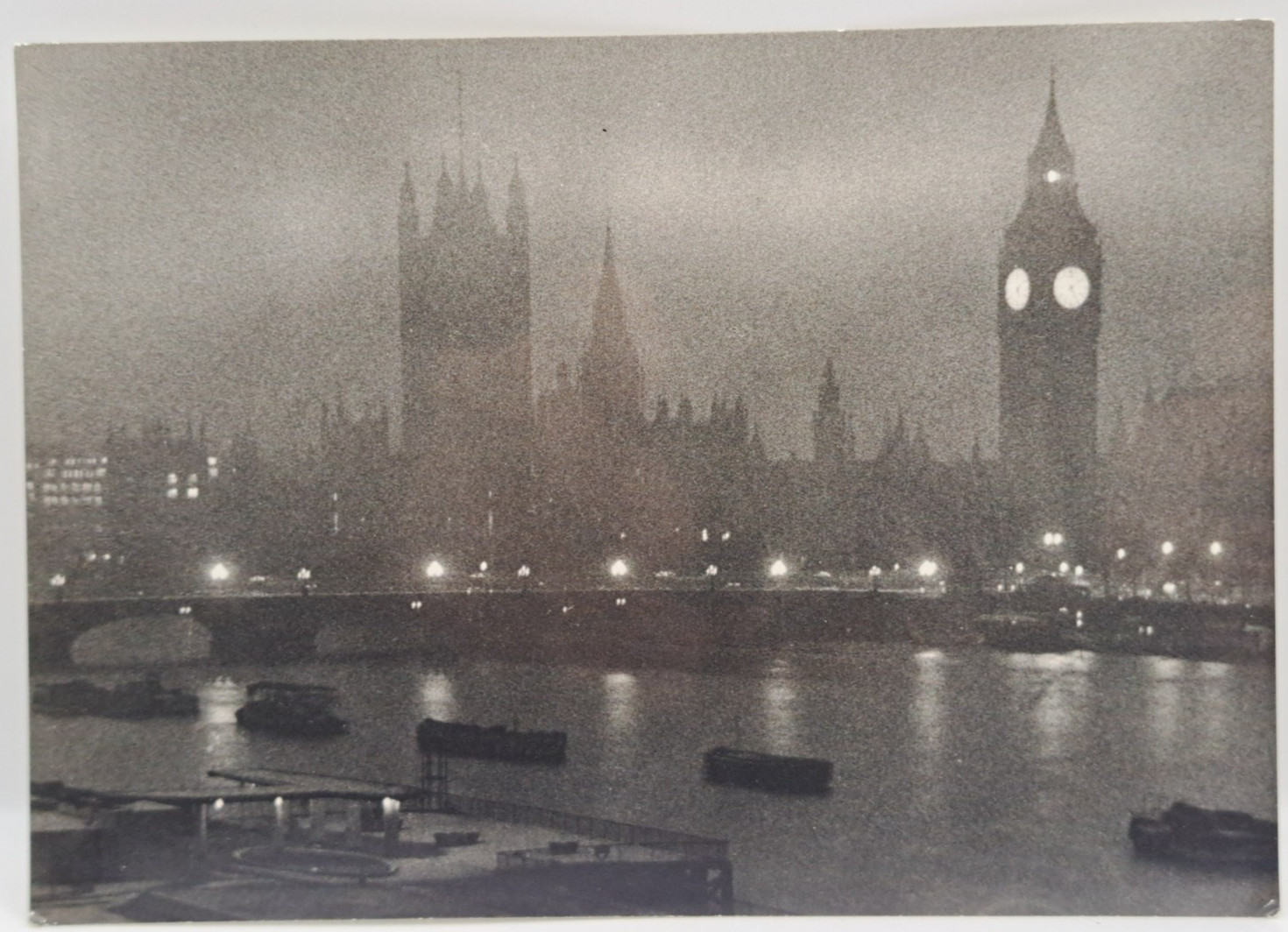 Westminster River Thames Night London England Vintage Royal Festival Hall 3F3