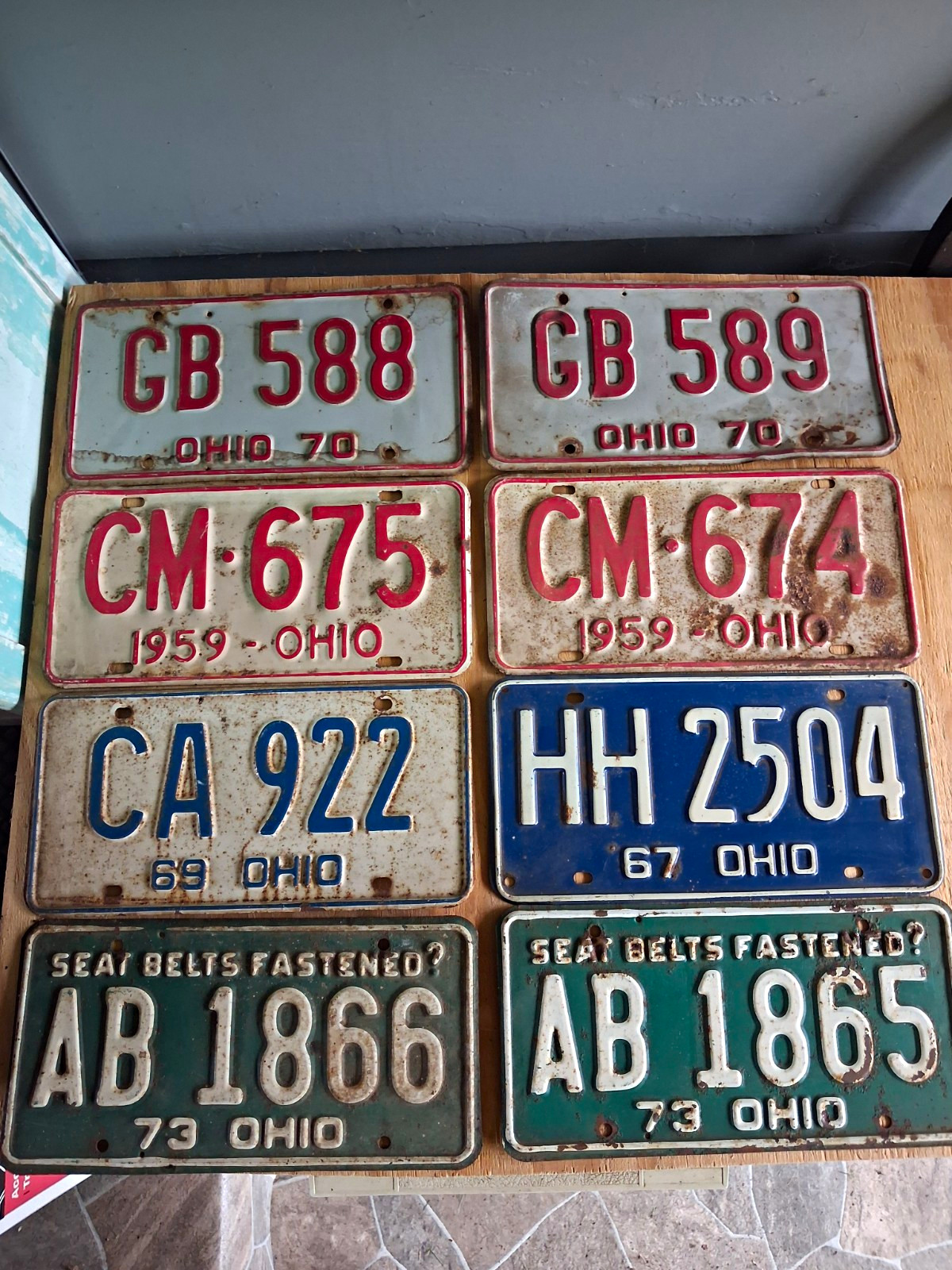 Lot 8 Vintage Ohio License Plates 1957 1959 1969 1970 1973 Consecutive Pairs