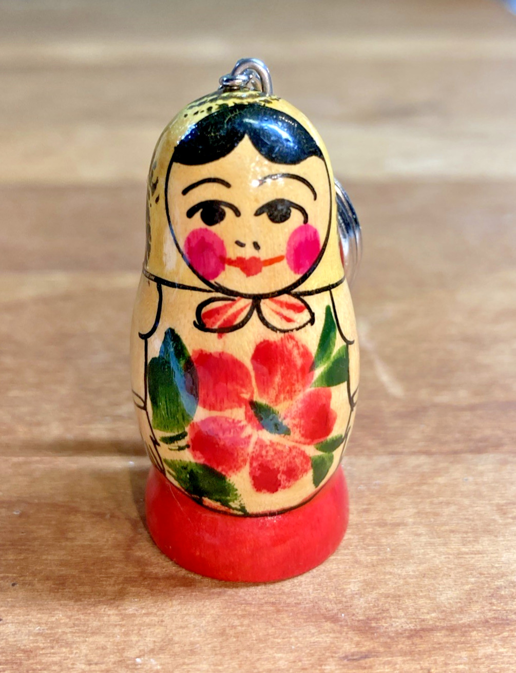 Vintage Wooden Russian Woman Doll Shelmar Keychain Figure 1.75\