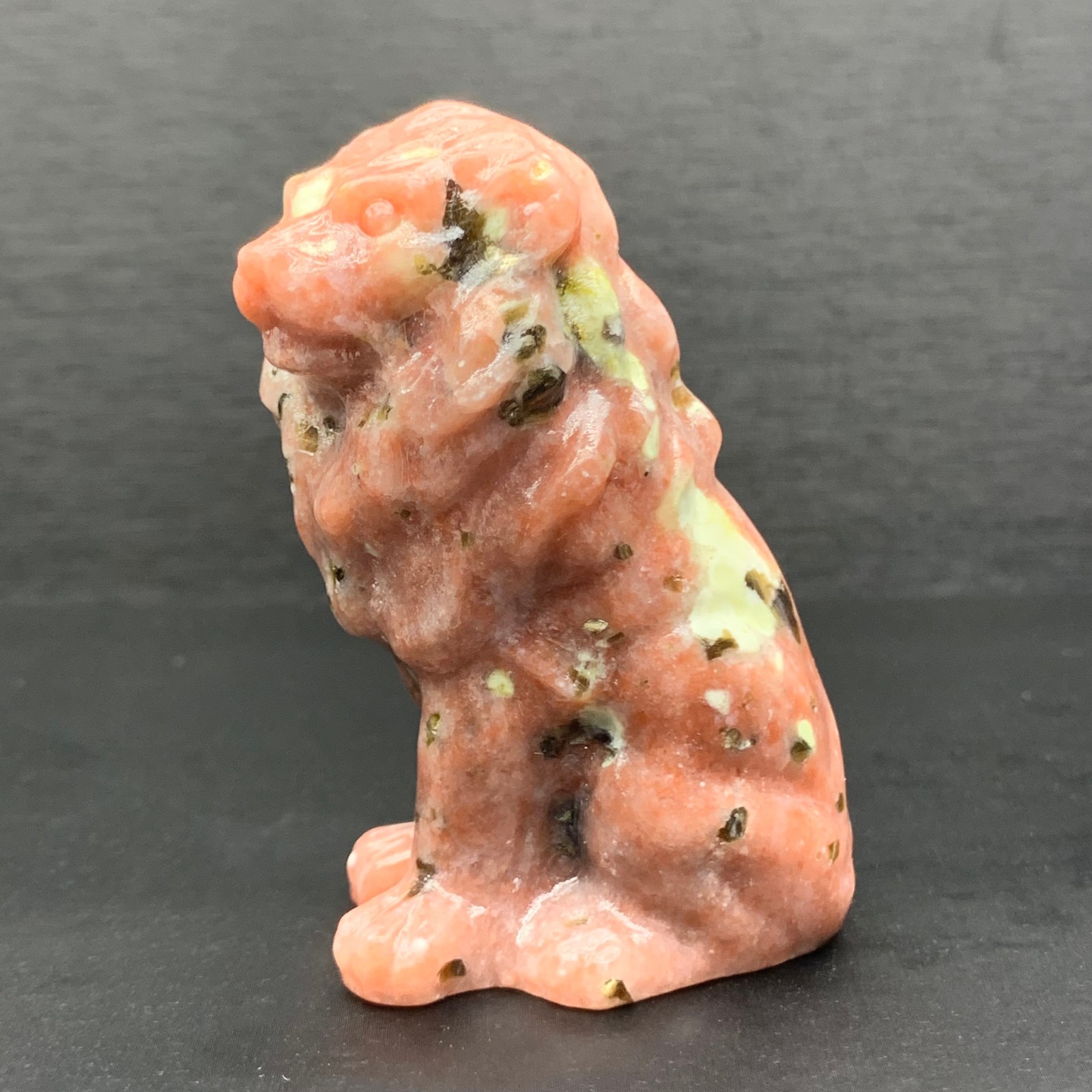 118g Rare Peach blossom tourmaline lion crystal Carved Skull Healing