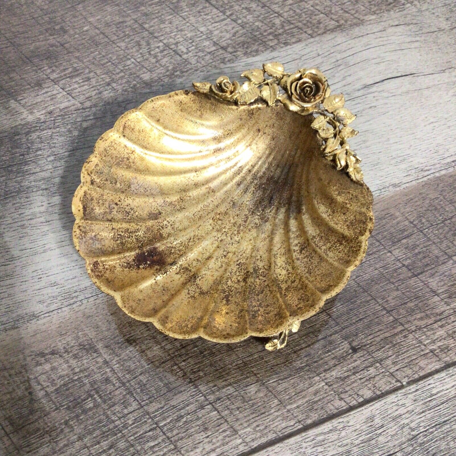 Vintage Matson Clam Shell Floral Soap Dish Vanity Tray Trinket USA
