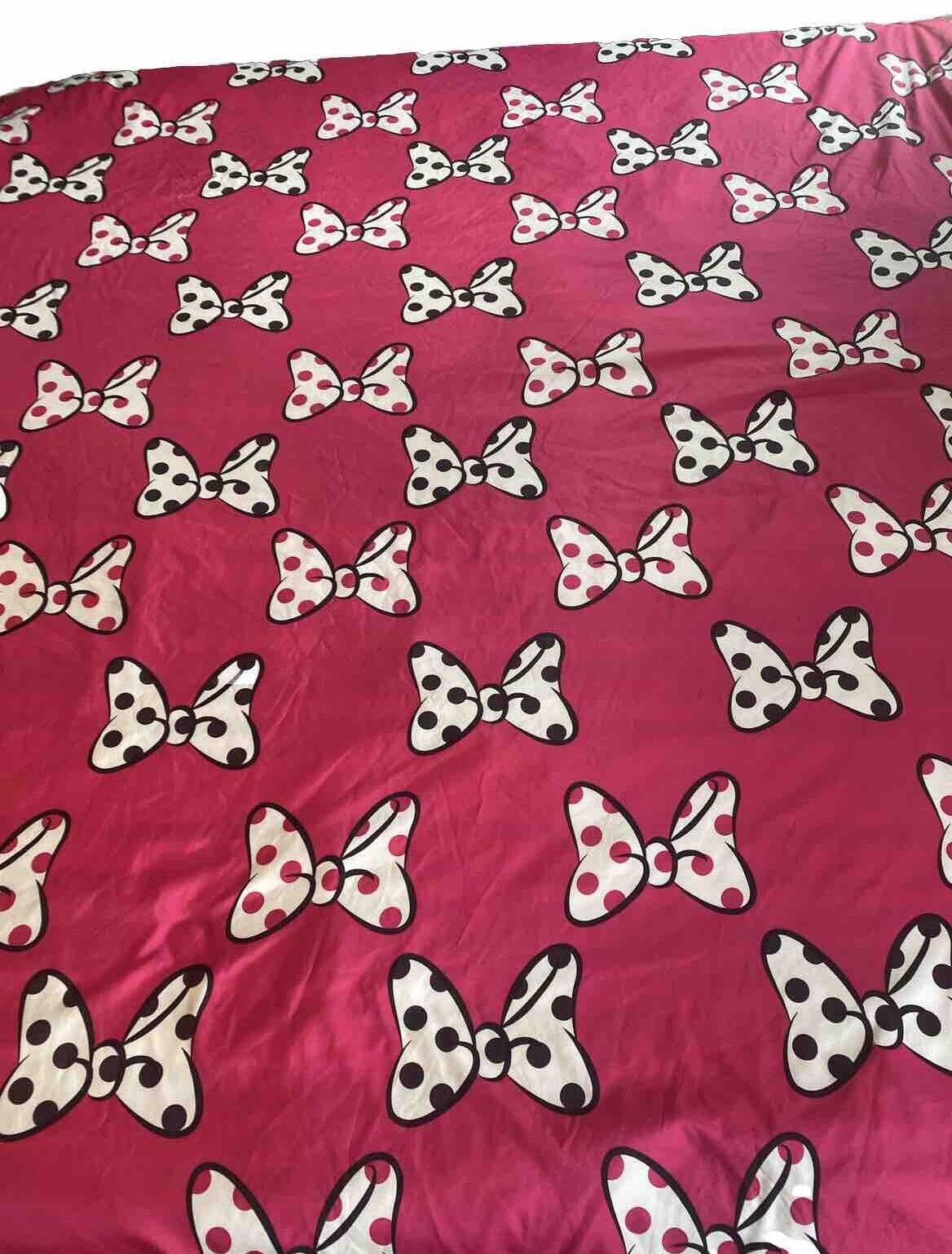 Disney Minnie Mouse Hot Pink Twin Flat Sheet Large Bows W/ Polka Dots Polyester