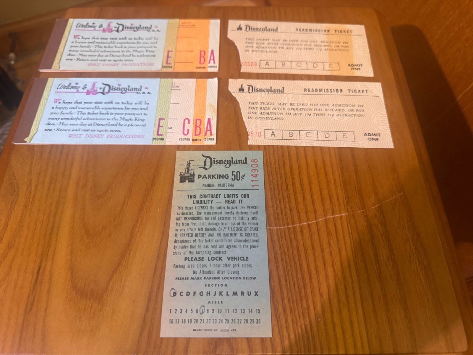 VTG Disneyland 60s 70s Tickets X2 Re Admission Tickets x2 & Parking Pass