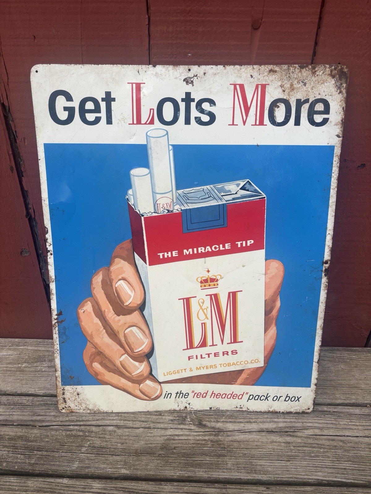 Vintage L&M Cigarettes Embossed Metal Sign 22” Rare 1950s