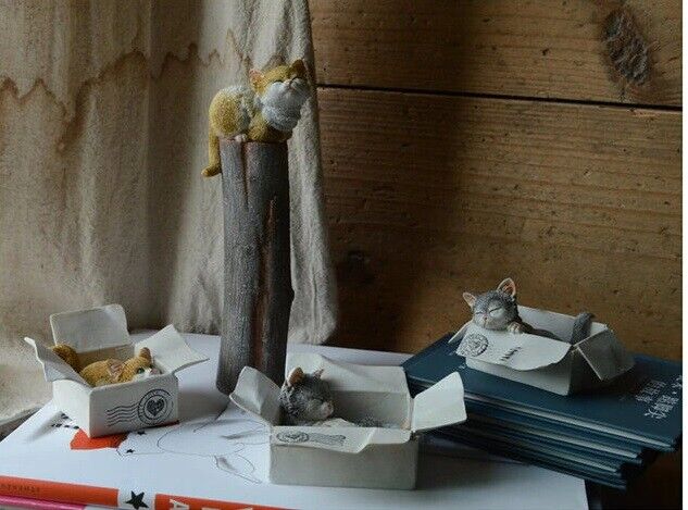 4Pcs Kitten Cat Statue Fairy Sculpture Tabletop Figurine Home Decor Gifts