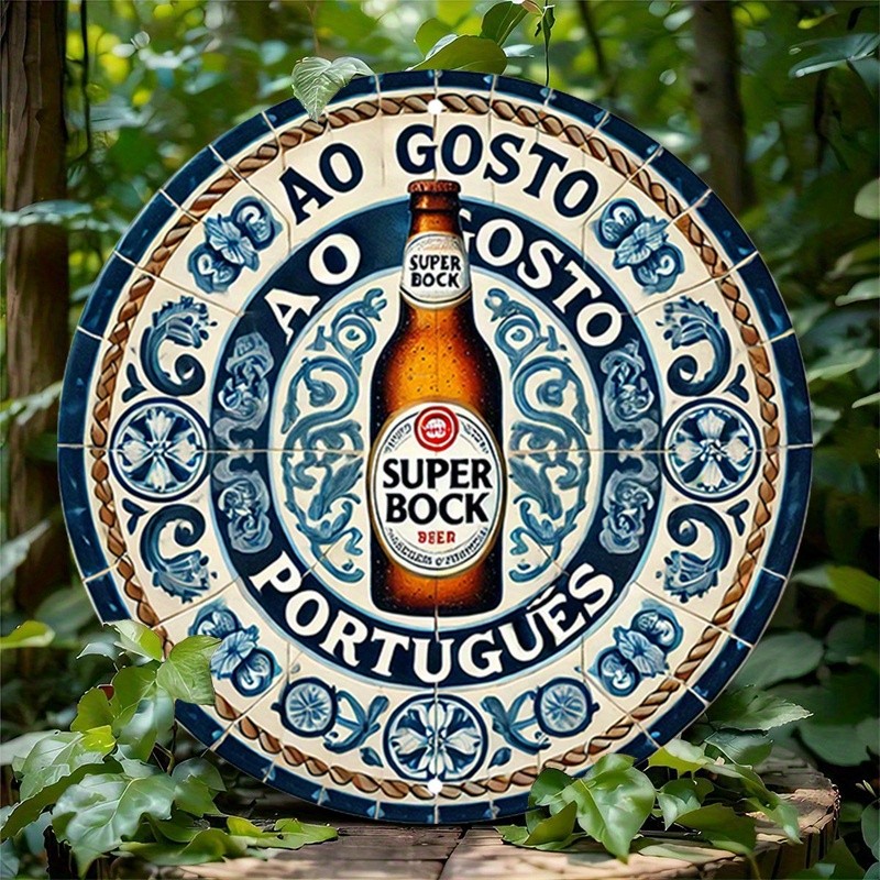 Vintage Super Bock Beer Tin Metal Signs Home Décor in Portuguese Tiles -Round Wa