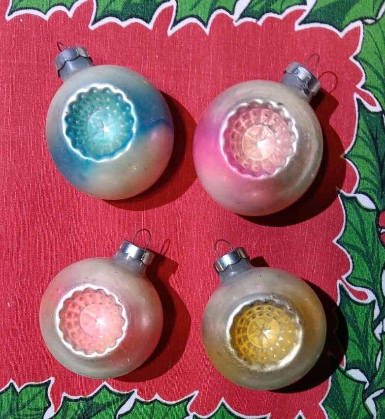 Lot Of 4 Vtg Shiny Brite Double Indent Star Christmas Ornaments 1950's Pastel 