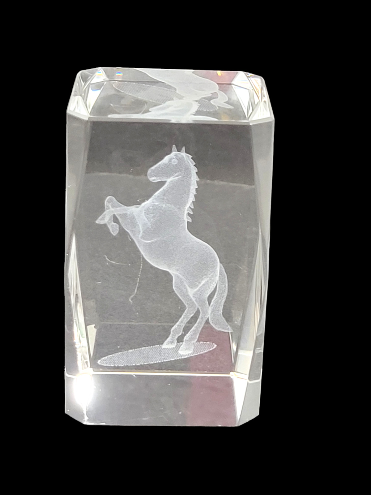 Crystal Glass Paperweight Cube 3D Laser Etched HORSE 3\