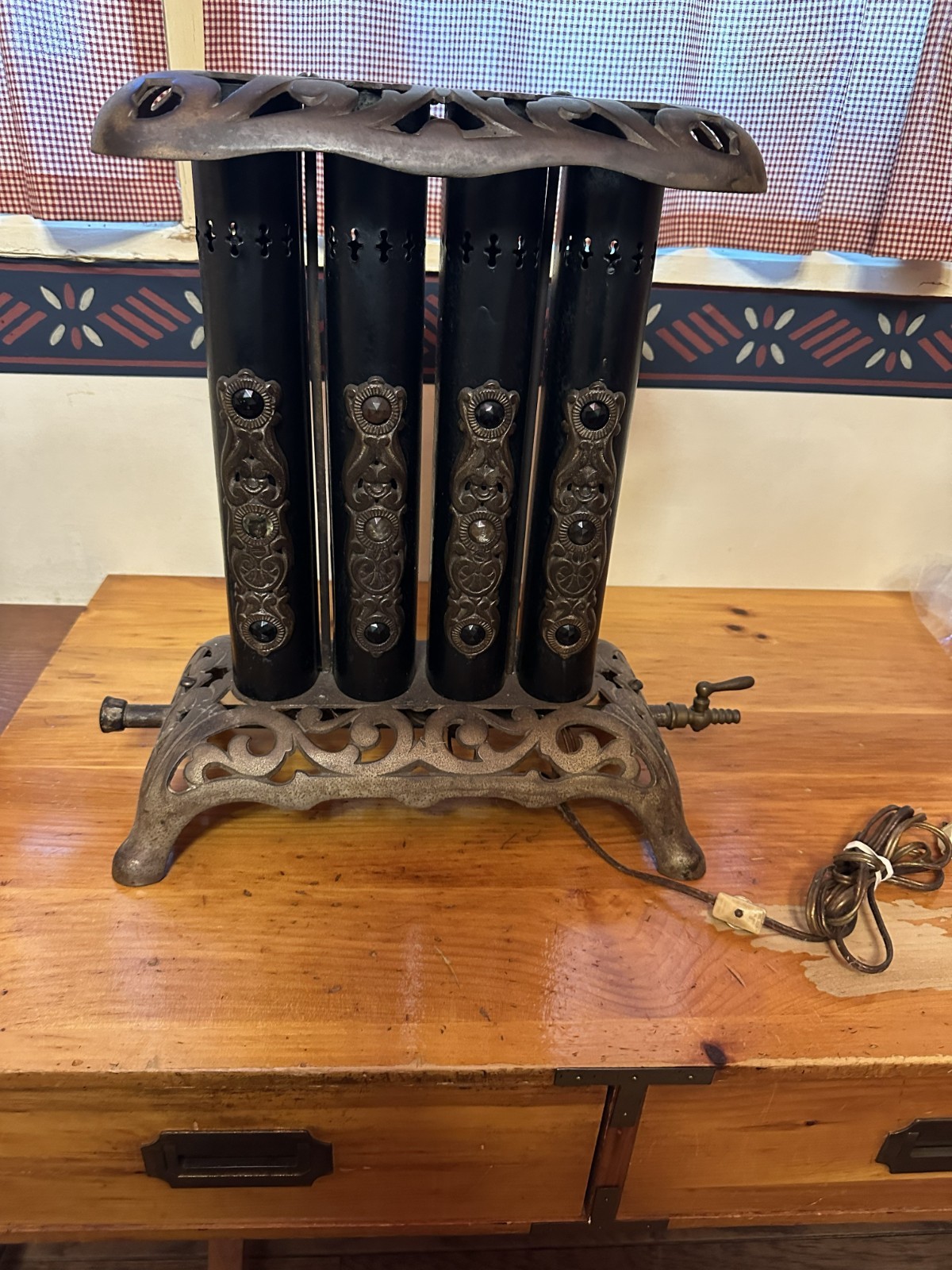 Antique c.1890 Victorian 4-Tube Jeweled Gas Parlor Heater - Cast-Iron Rococo Antique c.1890 Victorian 4-Tube Jeweled Gas Parlor Heater - Cast-Iron Rococo