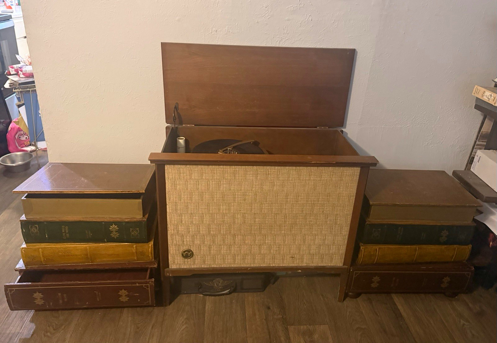 Vintage Faux Stacked Book Tables Hidden Storage Drawers Nightstands Pair Vintage Faux Stacked Book Tables Hidden Storage Drawers Nightstands Pair