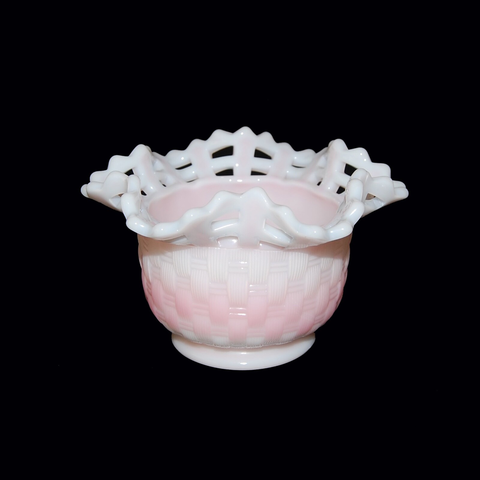 Fenton Glass Pink Rosalene Open Edge Basket Weave Bowl ~ Chip