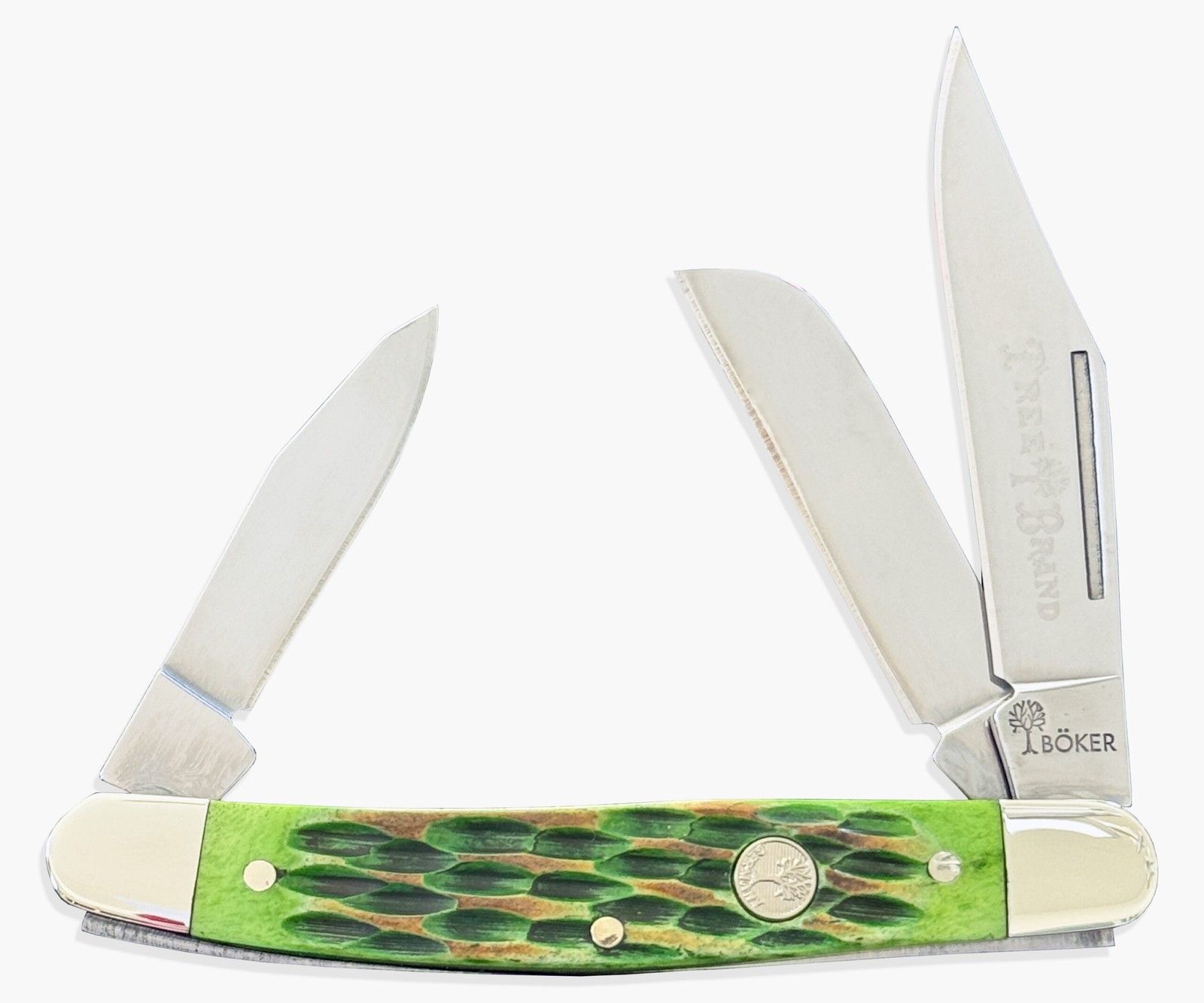 Boker TS 2.0 Medium Stockman Pocket Knife, Burnt Lime Green Bone, 3.5\