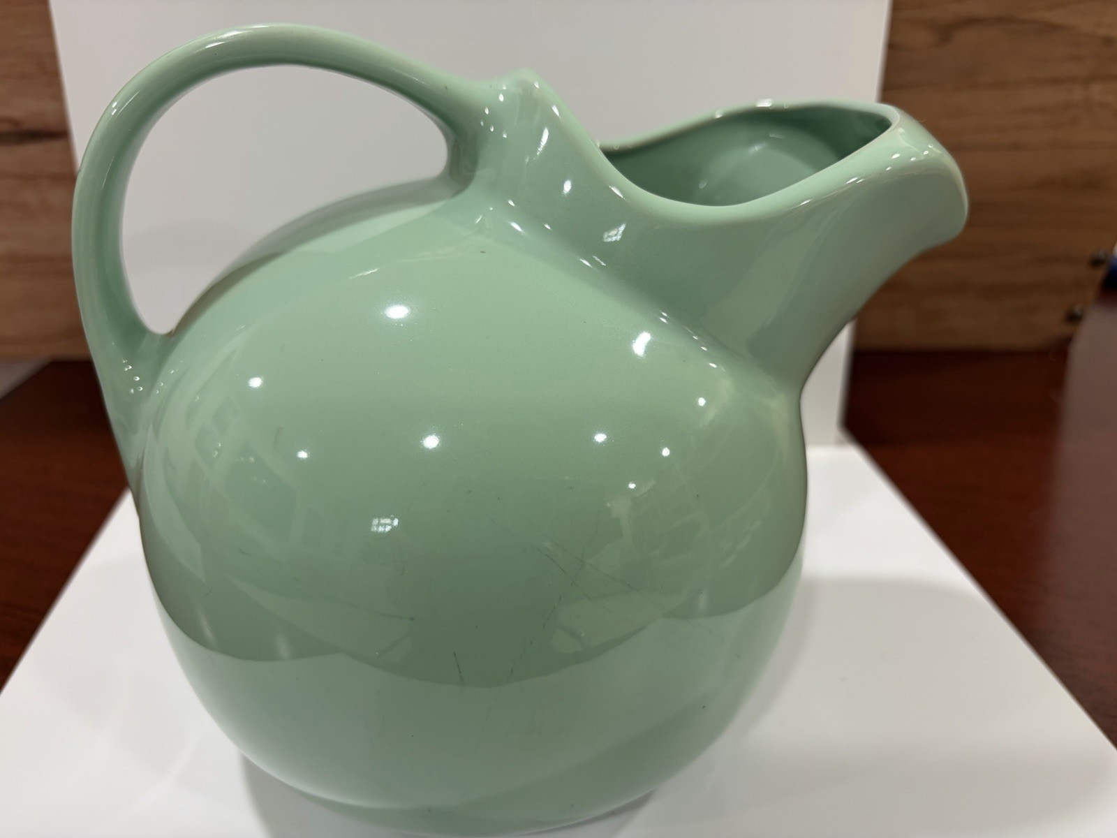H F Coors Chefware  Seafoam Green Pottery Ball Pitcher