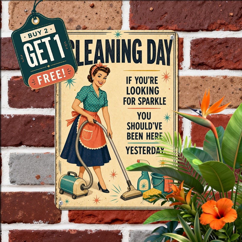 Humorous Retro Housewife Cleaning Tin Sign Sarcastic Home Wall Decor 8x12