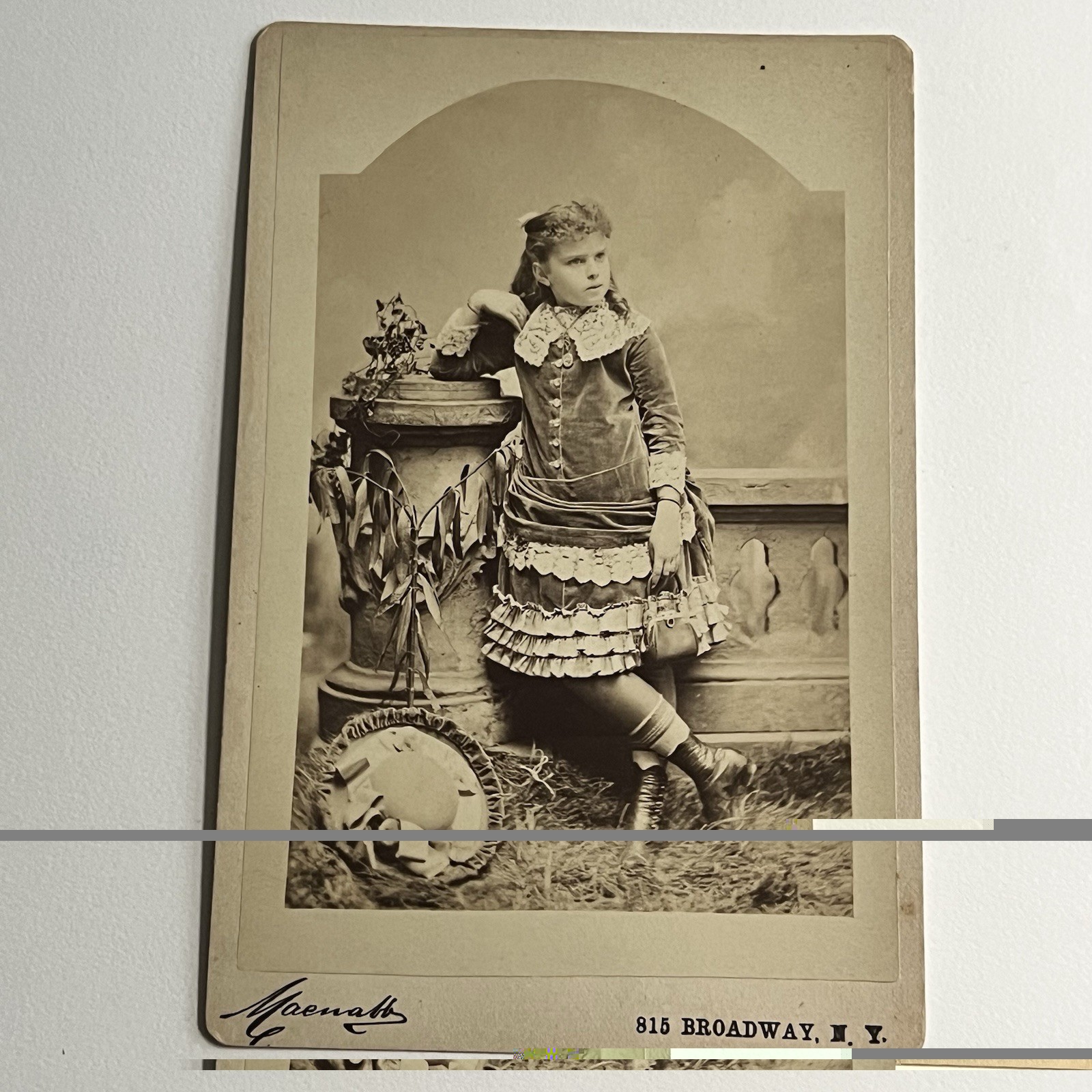Antique Cabinet Card Photograph Adorable Little Girl Hat Actress Broadway NY