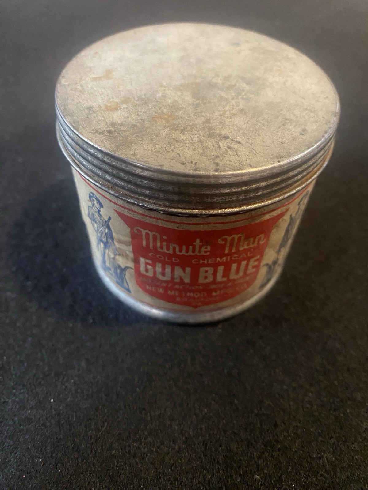 Vintage Minute Man Cold Chemical Gun Blue Empty Tin Can