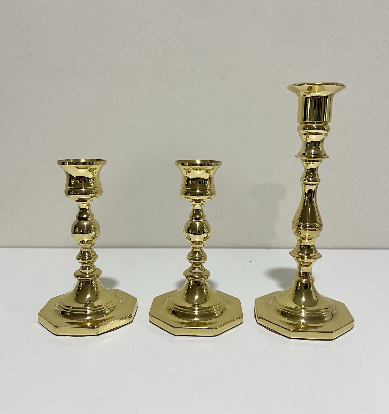 3 Vintage Baldwin Made In USA 5” Solid Brass Candlesticks Set ~ Colonial Classic