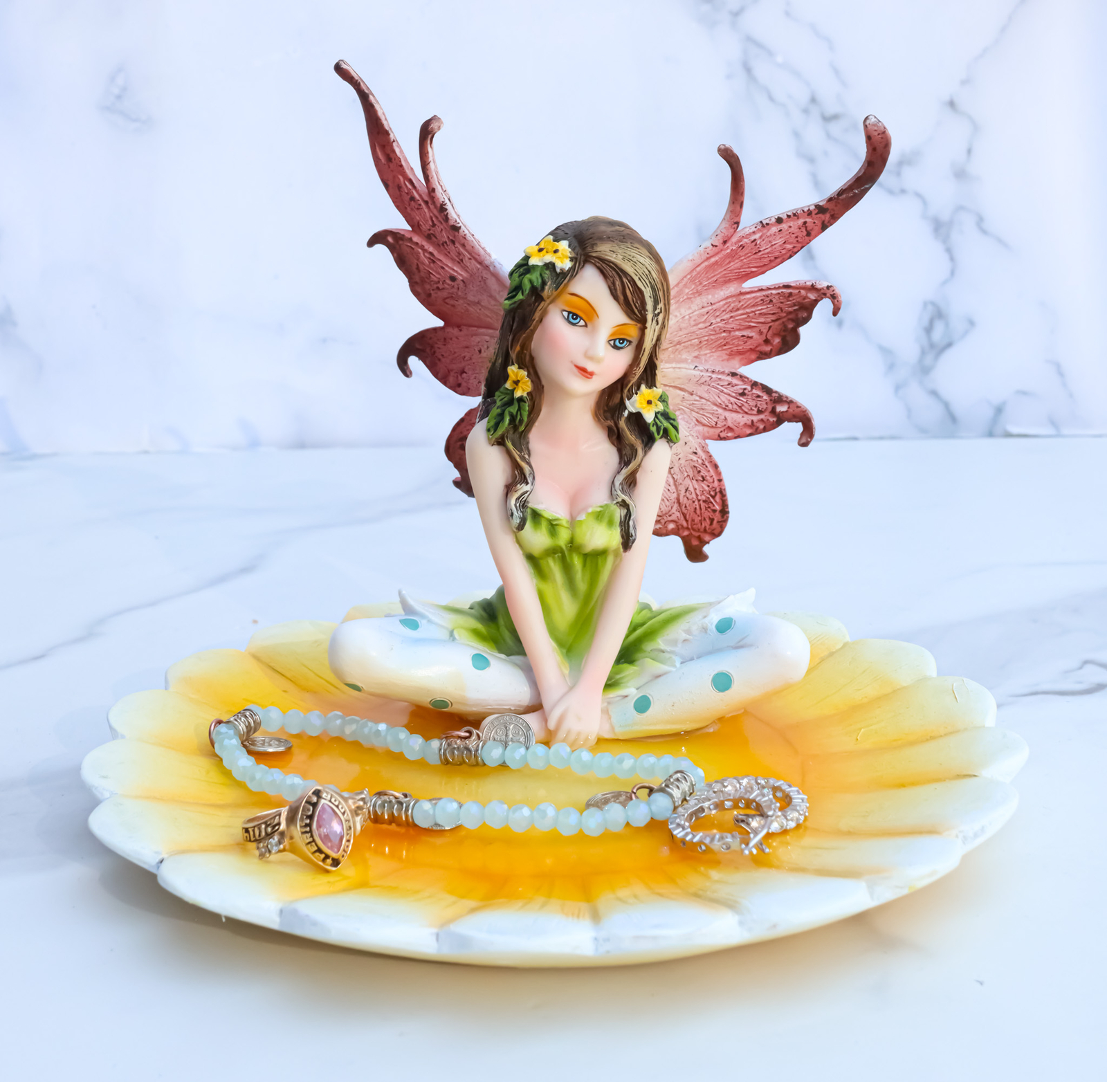 Sunflower Fairy Jewelry Dish Statue Forest Nymph Soap Dish Figurine 6\