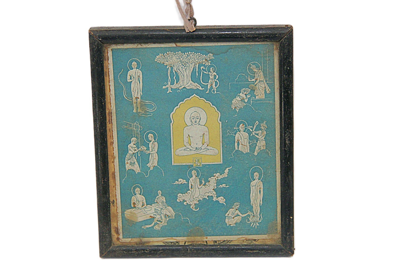 Vintage Buddha Life Journey Photo Print with Wooden Frame Indian Collectible