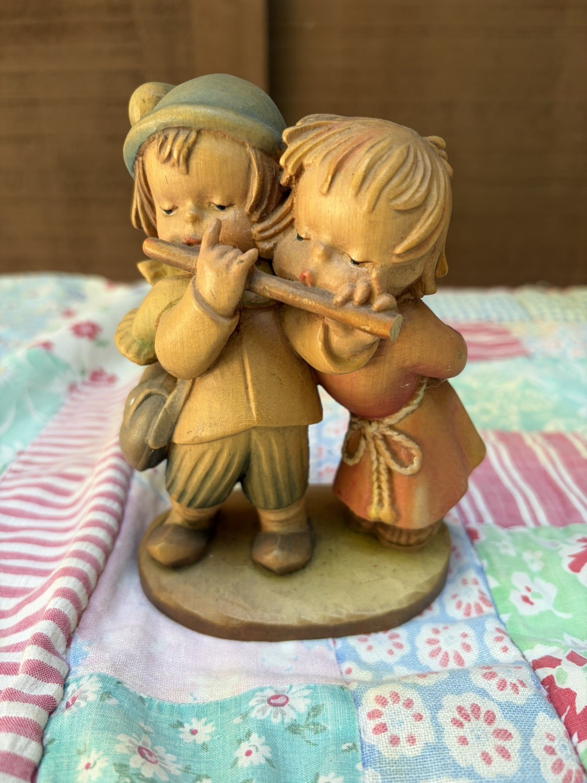 ANRI Italy Wood Carving Duet Boy Girl Flute 3\